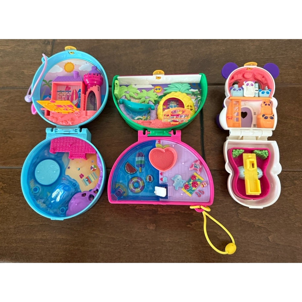 Lot of 3 Modern Polly Pocket Playsets Dolphin Beach Watermelon Party Flip Panda
